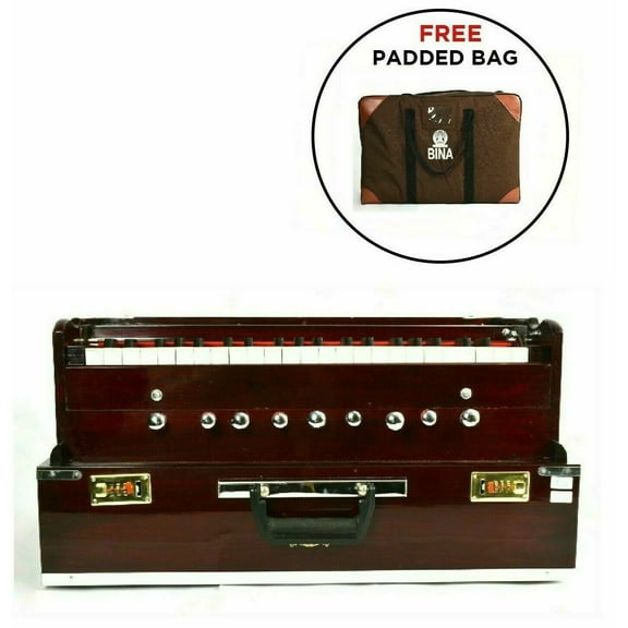 Bina Original Bina Brand Professional 9 Stopper Portable Harmonium With Padded Bag 2023 Polished