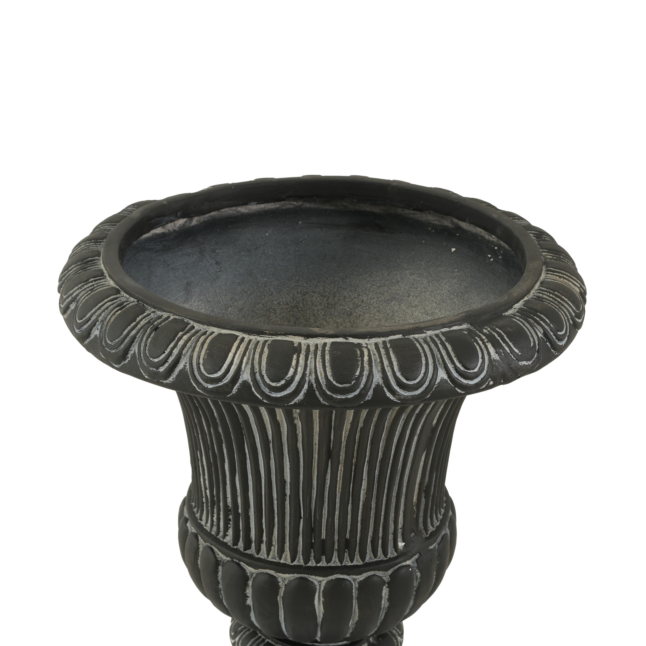 Christopher Knight Home 24"H Classical Fluted Urn Planter, Lightweight Flower Pot, Antique Black, Set of 2