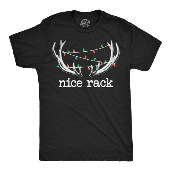 Mens Funny T Shirts Nice Rack Sarcastic Christmas Lights Deer Antlers Graphic Tee for Men Graphic Tees