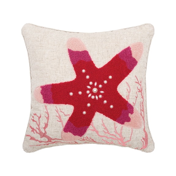 Sea Star Starfish Pink Needlepoint Tufted Accent Throw Pillow 16" x 16"