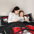 thumbnail image 4 of Erosebridal Red Bow Baseball Full Size Comforter Sets, Sport Bedding Sets for Girls and Boys, Black Reversible 3 Pieces, 1 Comforter and 2 Pillowcases, 4 of 6