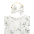 thumbnail image 2 of Faithtur Ensembles pour Bébé Barboteuse à Manches à Volants Entièrement à Imprimé Floral + Bandeau, 2 of 7
