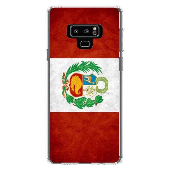 DistinctInk Clear Shockproof Hybrid Case for Samsung Galaxy Note 9 - TPU Bumper, Acrylic Back, Tempered Glass Screen Protector - Peru Old Flag - Peru