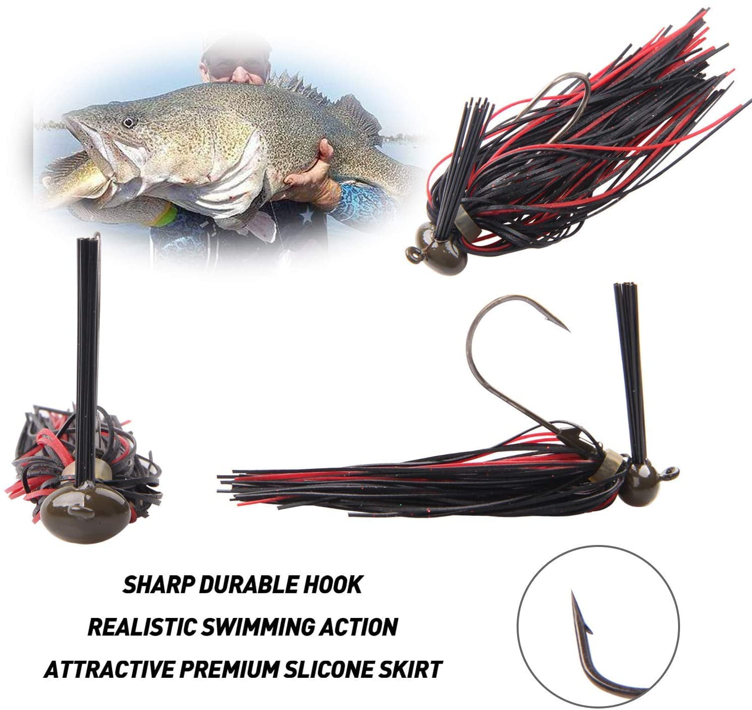 Fish Shaped Jig Head Swim Jigs and Trailers Set, Silicone Skirts Weed Guard  Jigs and Soft Lure Kits for Bass Fishing