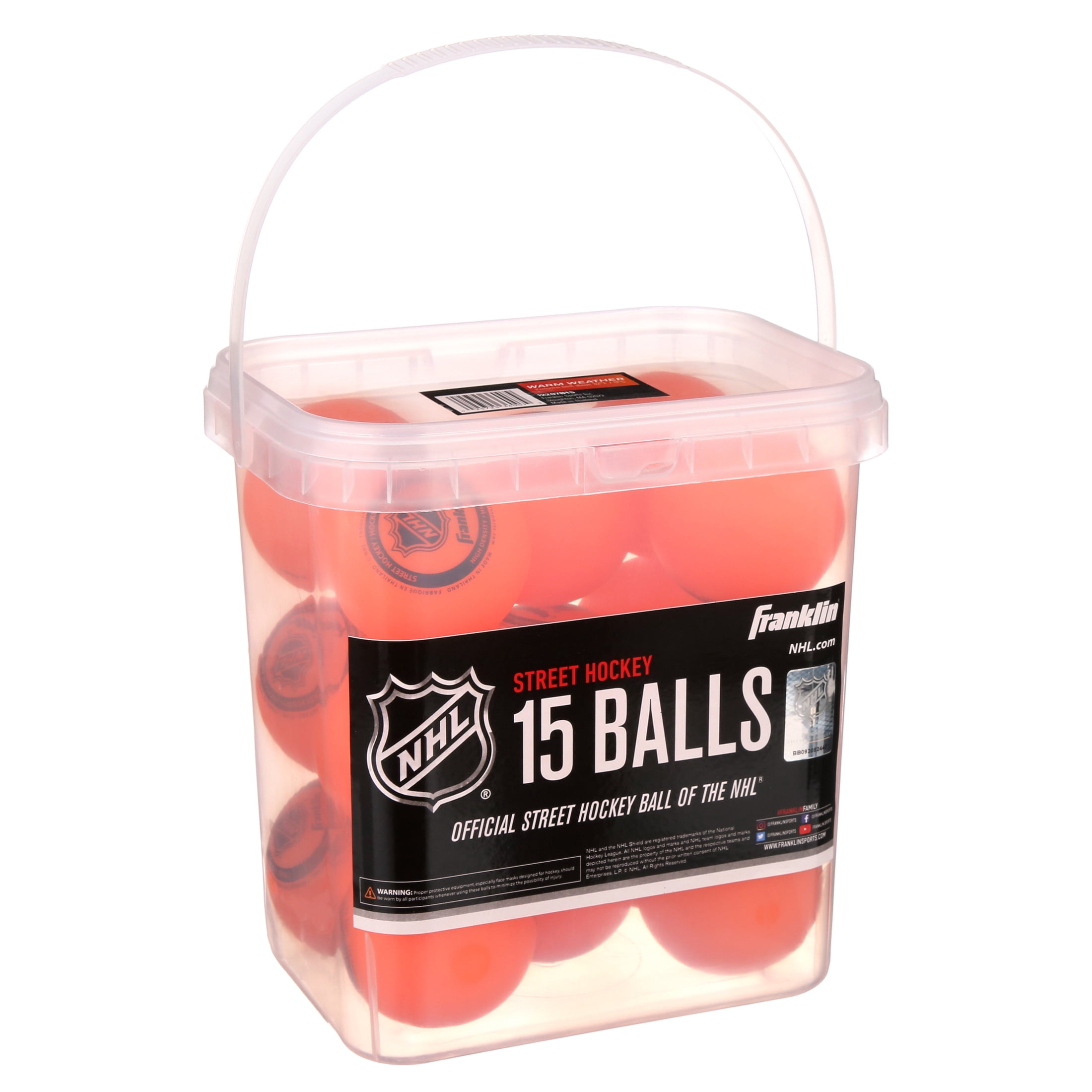 Franklin Sports NHL High-Density Street Hockey Ball Bucket - 15-Pack