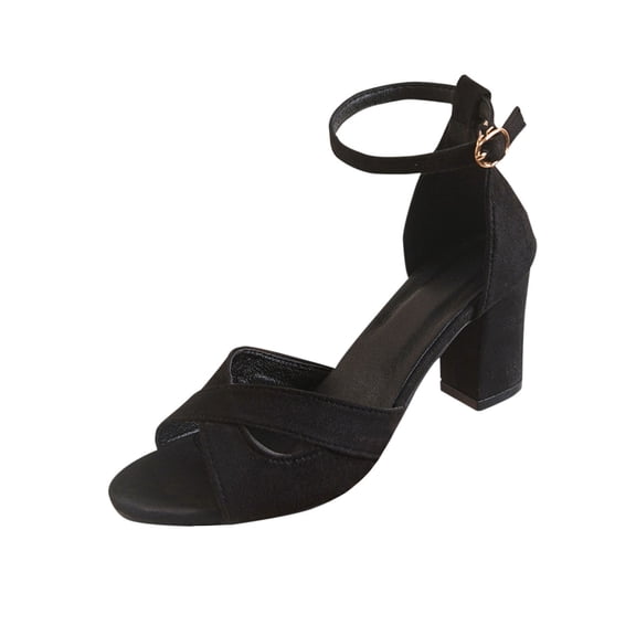 Black Ladies High Heel Sandals Peep Toe Design And Wide Strap For Added Support And Style