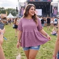 thumbnail image 3 of Agnes Orinda Women's Plus Size Babydoll Tops Texture Crew Neck Short Sleeve Flowy Summer Casual Blouse 1X Purple, 3 of 8