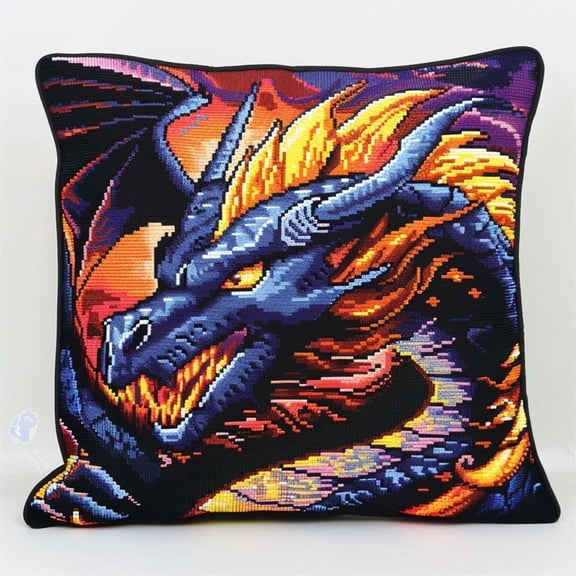 Latch Hook Kits Pillow Dragon 17X17 In Printed Canvas Cushion Crochet Yarn Needlework Hook Latch Diy Kit Embroidery Pillowcase Rug Cover Home Sofa Christmas Decoration