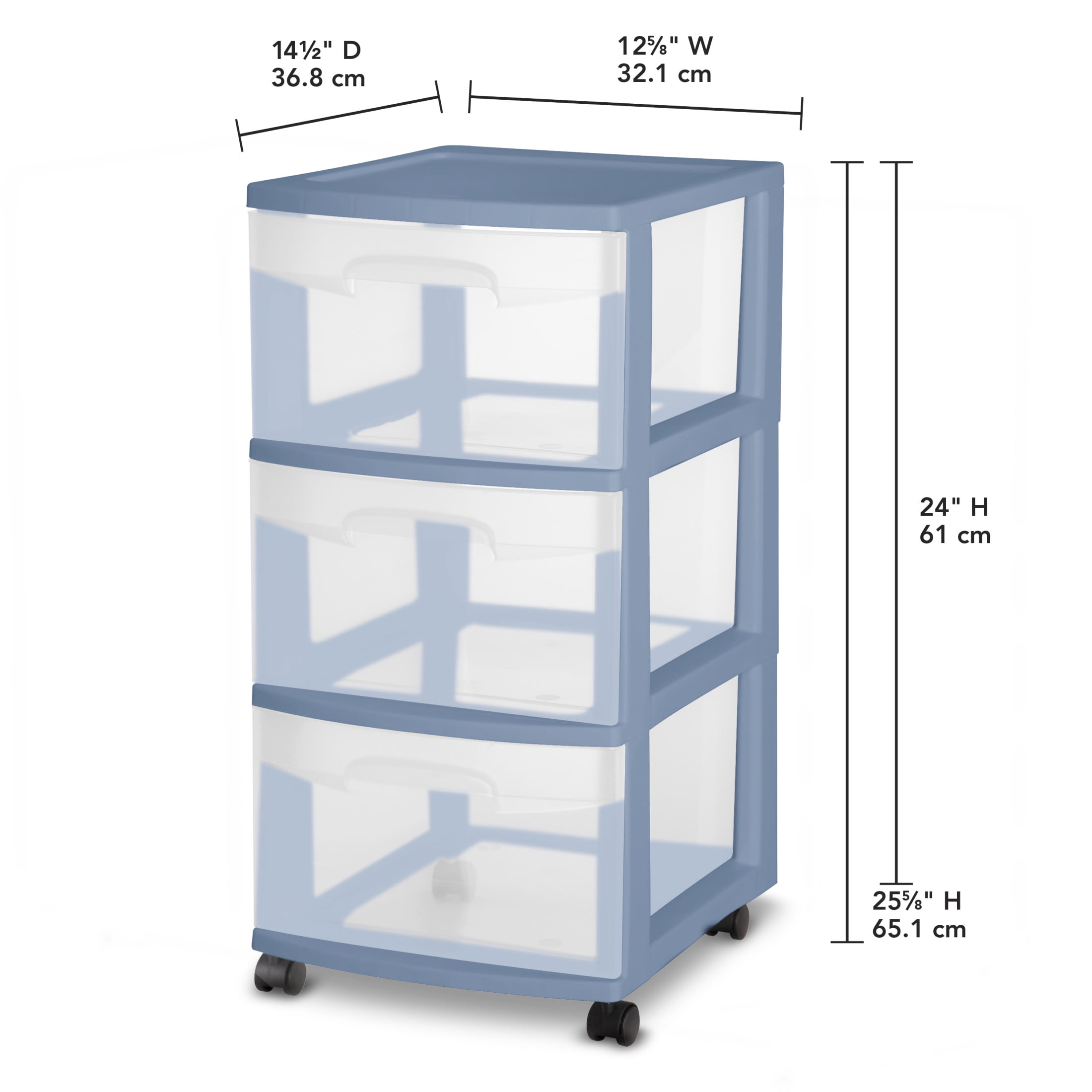 Sterilite 3 Drawer Cart Blue Moonlight