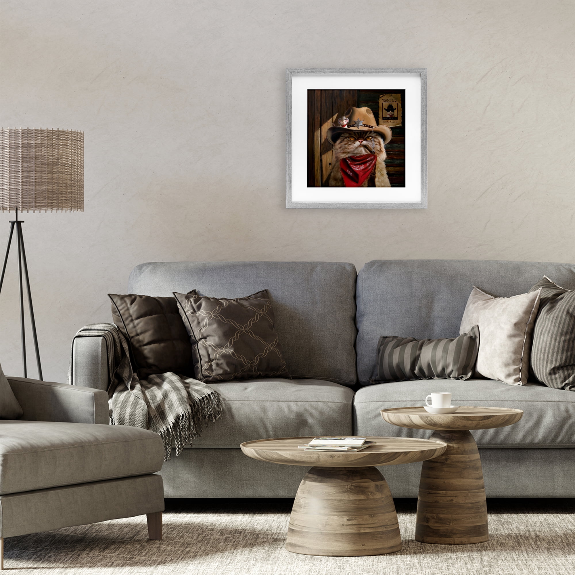 Deputy Purrkins Cat Sheriff Gray Framed Print Under Glass, design by Lucia Heffernan