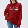thumbnail image 2 of LEBONYARD Women's Trendy Round Collar Solid Colored Word Printing Long Sleeve Loose Warm Fit Ladies Casual Comfortable Shirts Pullover Tops Sweater, 2 of 6