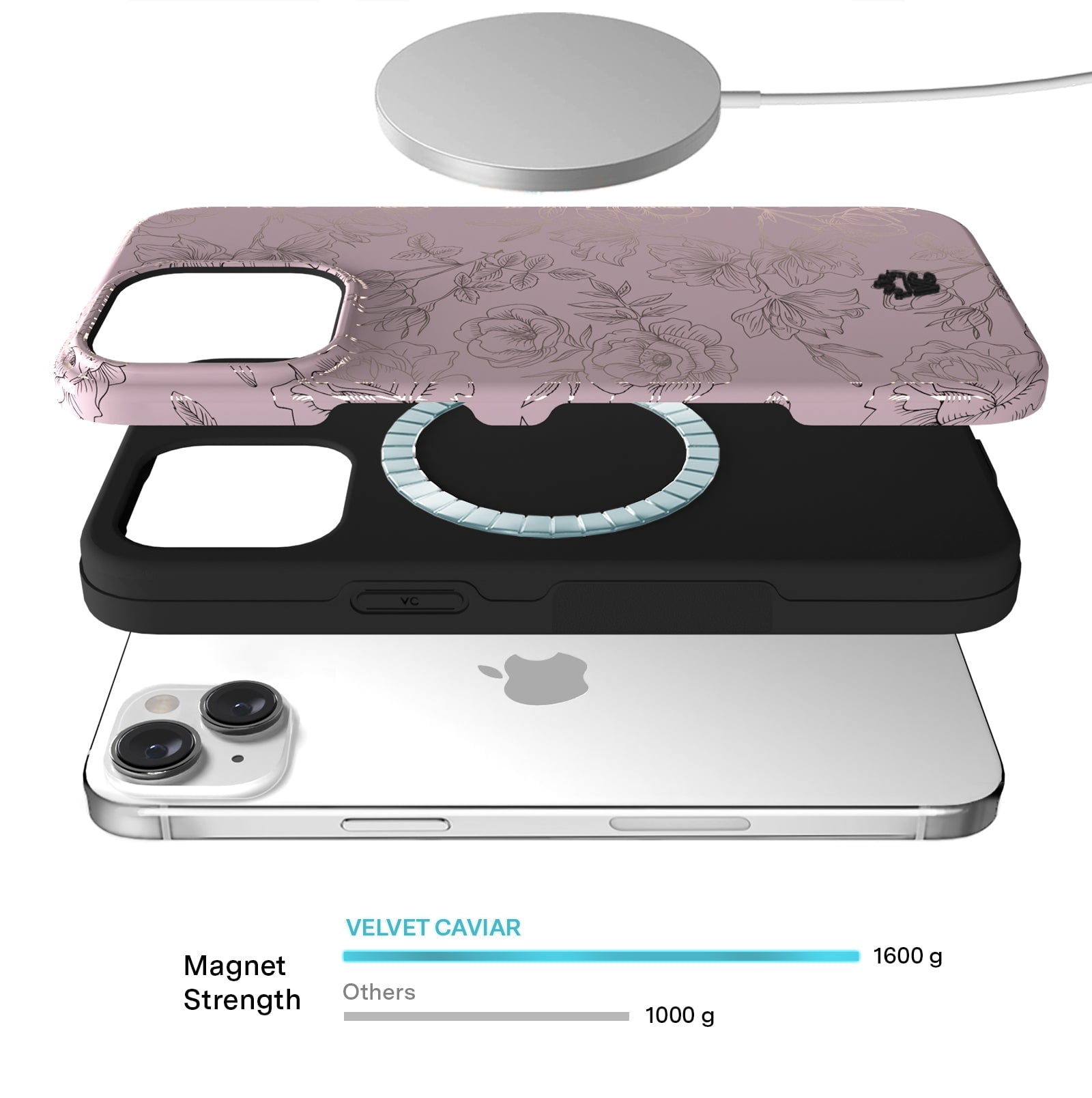 VELVET CAVIAR for iPhone 15 Plus Case Rose Gold Flowers - Compatible with MagSafe - Protective Mauve Purple Case for Women - Dusty Rose Floral