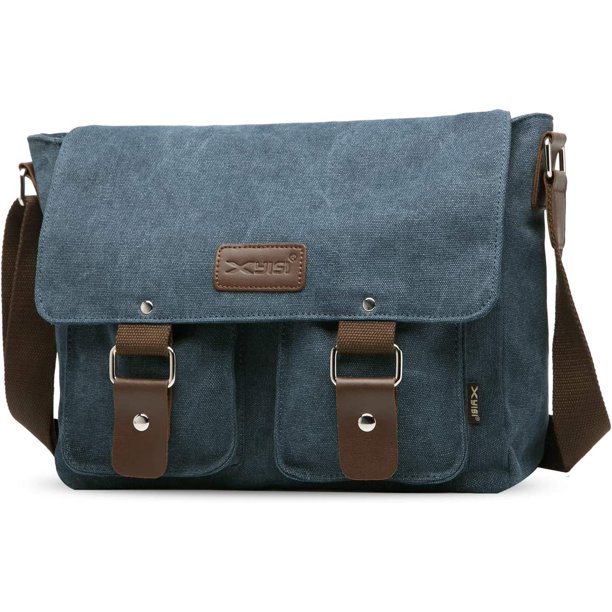 Bolso de hombro de lona vintage Bolso de hombro unisex Bolso de mensajero de lona para hombres / mujeres, bolsos de hombro para iPad de 7.9 pulgadas, para el trabajo, la universidad, los viajes, los deportes Azul L ACTIVE Biensenido a ACTIVE