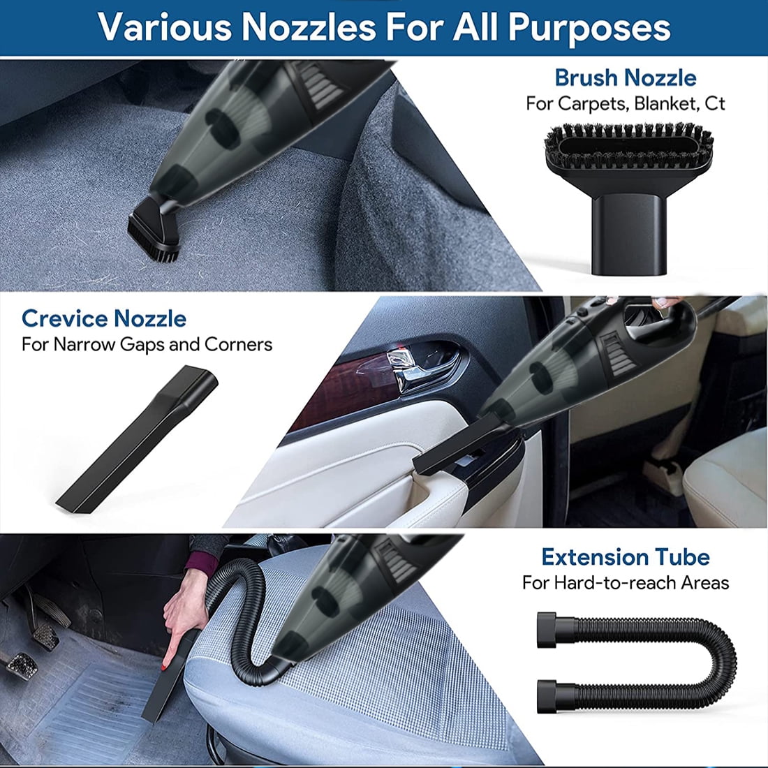 Portable Car Vacuum Cleaner, High Power Cordless Handheld Vacuum For Car, Rechargeable Wet Dry Hand Held duster for Detailing and Cleaning Car Interior Home Car Dual Purpose (Black)