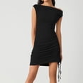 thumbnail image 3 of Women's Sexy One Shoulder Ruched Bodycon Mini Dress Drawstring Ribbed Graduation Gown, 3 of 6