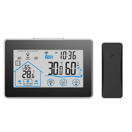 

Weather Station with Outdoor Sensor Digital Thermometer Hygrometer for Inside and Outside Backlight Current Time Black