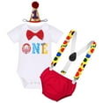 thumbnail image 2 of IBTOM CASTLE Baby Boys Circus Watermelon First Birthday Outfit Bowtie Romper + Diaper Cover Pants + Suspenders + Headband Clothes Set for Cake Smash Photo Prop, 4-Piece, 2 of 8