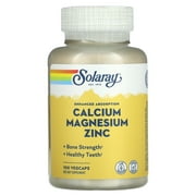 Solaray Calcium Magnesium Zinc Supplement, with Cal & Mag Citrate, Strong Bones & Teeth Support, Easy to Swallow Capsules, 60 Day Money Back Guarantee (100 CT)