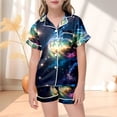 thumbnail image 2 of CAIVO Children Fashion Star Themed Printed Button Down Lapel Short Sleeved Tops Shorts 2 Piece Pajama Sets Nightwear, 2 of 4