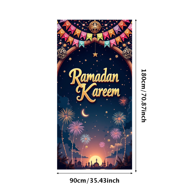 Ramadan Kareem Backdrop Banner Decorative Lanterns Mosque Design for Eid Mubarak Party Islamic Celebration Photography Props Home Decor Background