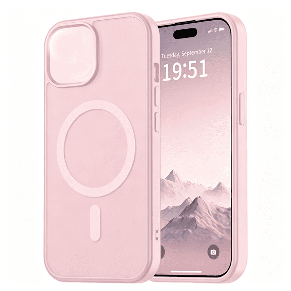 HBMYN for iPhone 15 Case,iPhone 14/iPhone 13 Case, Magnetic Matte Military Grade Drop Protection Translucent Cell Phone Cover,Rugged Shockproof Cover,Light Pink