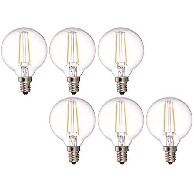 GFDYREE LED Vintage Edison Bulb, Dimmable, G16.5 2W (20W Equivalent), LED Filament Bulb, 200 Lumen, 2700K (Warm White), Medium Base E12, CRI 85+, 110-120v, UL-Listed (6 Pack) (E12 Base, 2 Wa