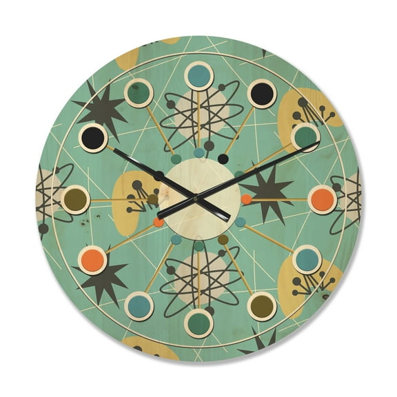 Designart '1950 Retro Pattern Shapes I' Mid-Century Modern Wood Wall Clock