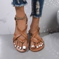 thumbnail image 2 of Rokment Strappy Flip Flop Flat Sandals for Women Fashion Casual Leather Low Heels Fisherman Walking Dress Sandals Beach Summer Footwear Brown Size 7, 2 of 8