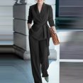 thumbnail image 2 of HAYIMI Womens Long Sleeve Plus Size Outfits Sets Lapel Jacket Wide Leg Pants Business Work Two Piece Solid Color Comfort Clothes Sets, 2 of 8
