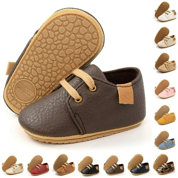 Baby Boys Girls Moccasins Oxford Sneakers PU Leather Rubber Sole Infant Loafers Anti-Slip Toddler First Walkers Crib Dress Shoes