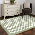 thumbnail image 3 of 3x5 Area Rugs, Sage Green Plaid Non-Skid Rubber Backing Large Rectangle Rugs - Living Room Bedroom Home Office, Farmhouse Green White Checkered Lace Indoor Floor Mat Carpets Washable Rug, 3 of 9