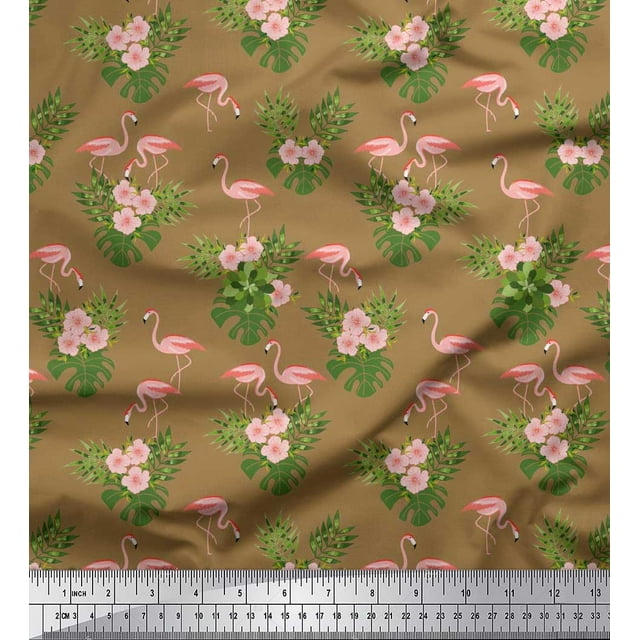 Soimoi Polyester Crepe Fabric Floral & Cute Animals Cartoon Print Fabric by Yard 42 Inch Wide