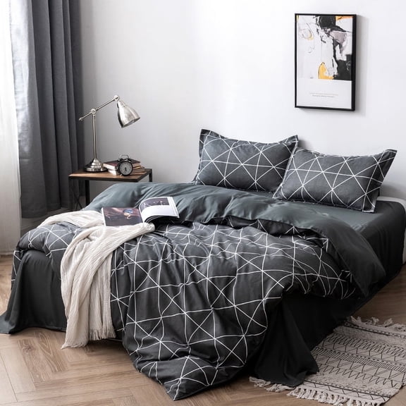 JAAE 3 Piece Bedding Duvet Cover Set Microfiber with Zipper Closure, Ties - Modern Style King