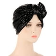 thumbnail image 2 of Uooqdmx Head Wraps for Women, Turbans for Women, Pre Tied Head Scarf for Women, Women Muslim Turban Hatbow Sequins Hair Bonnet Head Wrap Cover, Beanie, Black One Size, 2 of 2