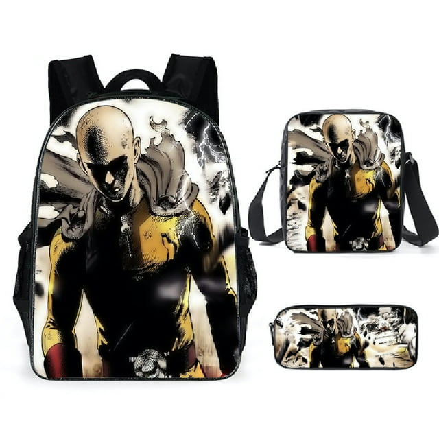 Juego de mochilas para niños con dibujos animados de Ones Punchs Mans Saitamas, 3 unidades