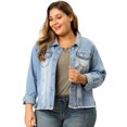 thumbnail image 1 of ChaqueDe MezclilDeshilachaCon Frente Lavado Clásico PaMujer De TalGrande Azul claro 4X, 1 of 6