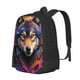 thumbnail image 1 of Balery Colorful Wolf Head Mochila para hombre y mujer - Tela Oxford 600D resistente - Gran capacidad, resistente al agua, ideal para la escuela, viajes y senderismo, 1 of 6