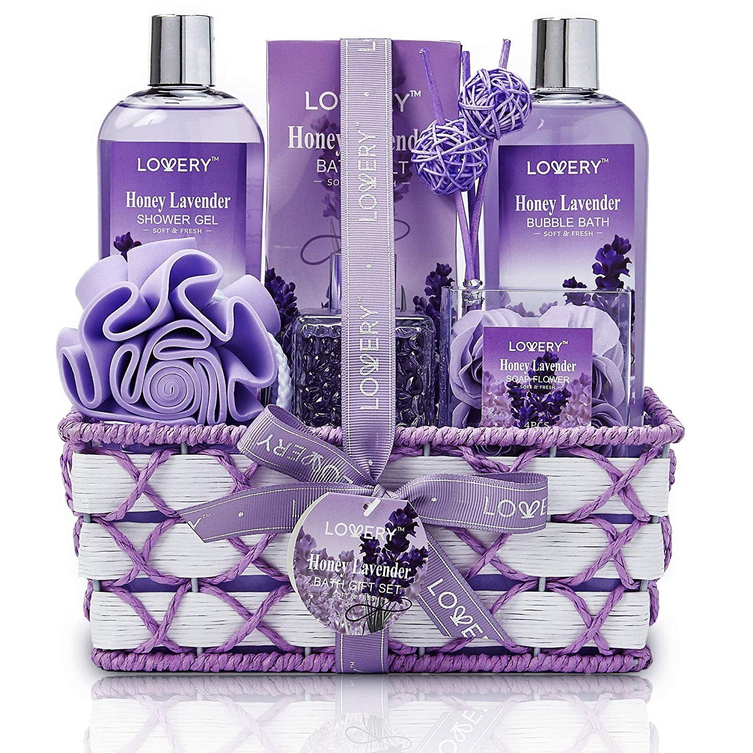 Bath and Body Gift Basket For Women – Honey Lavender Home Spa Set with ...