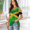 thumbnail image 2 of POLERO Women's Cold Shoulder Tops Short Sleeve V Neck T Shirts Basic Summer Tees Sexy Casual Cut Out Design Fashion Jamaica Graffiti Palm Tree Print S, 2 of 7