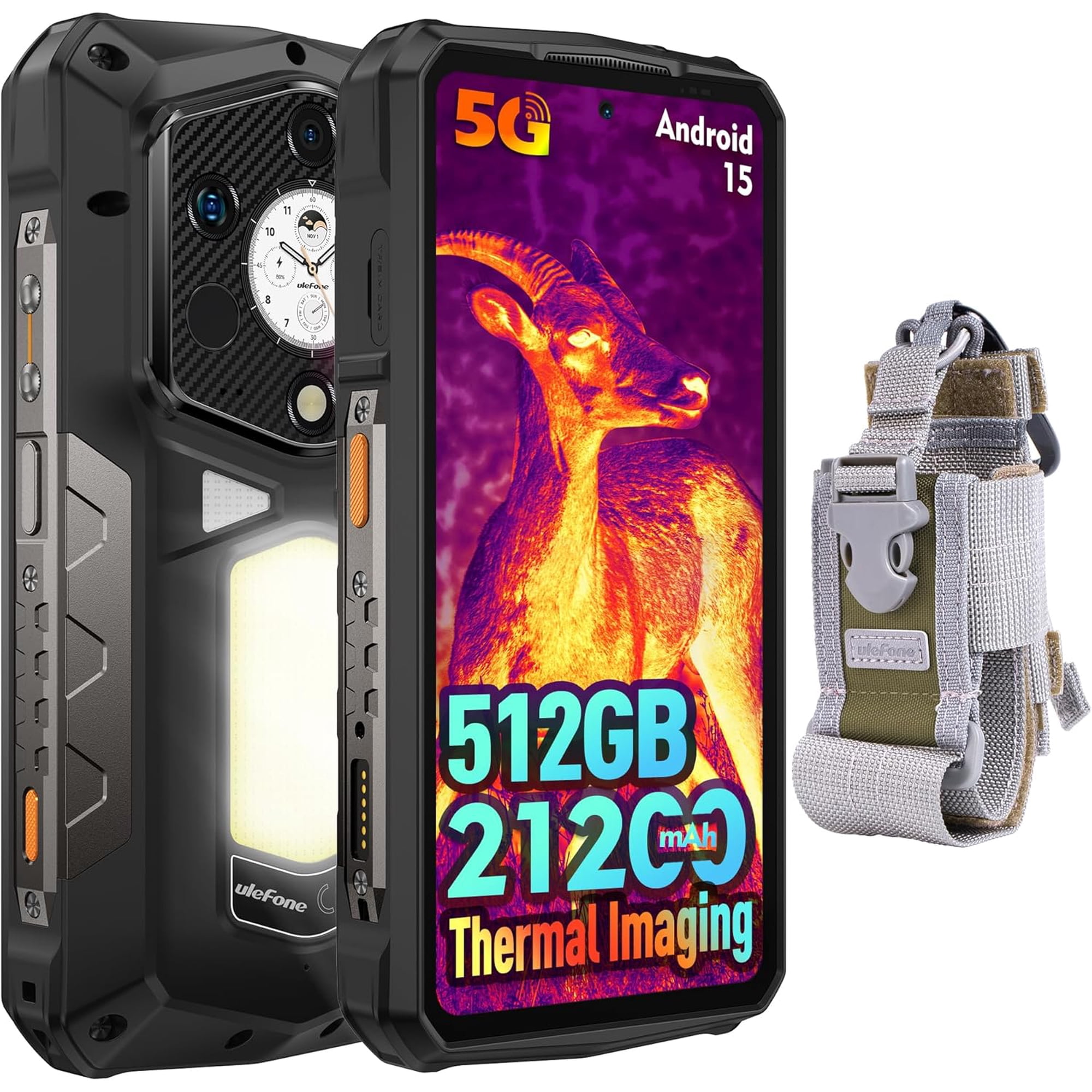 Ulefone Armor 29 Pro Thermal, 5G AI Rugged Phone, 32GB/512GB/2TB, 6.67-inch AMOLED Dual Screen, 21200mAh Battery, Black