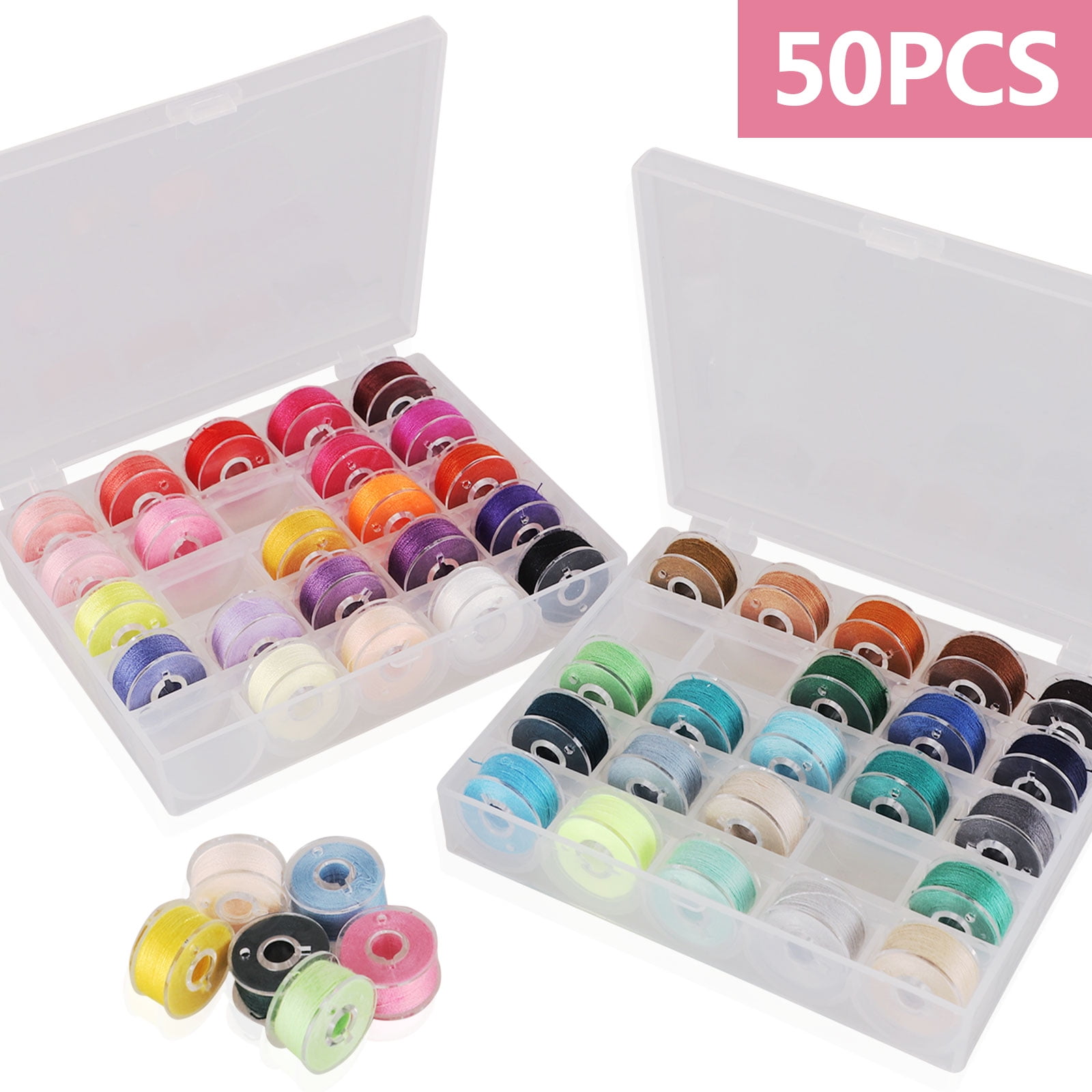 TOP QUALITY Plastic Bobbin Storage Box 50 COLOUR BOBBINS Fits MOST JANOME