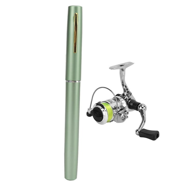 Portable Mini Pen Shape Fishing Rod Pole Pocket Retractable Fishing Rod with Reel WheelGreen