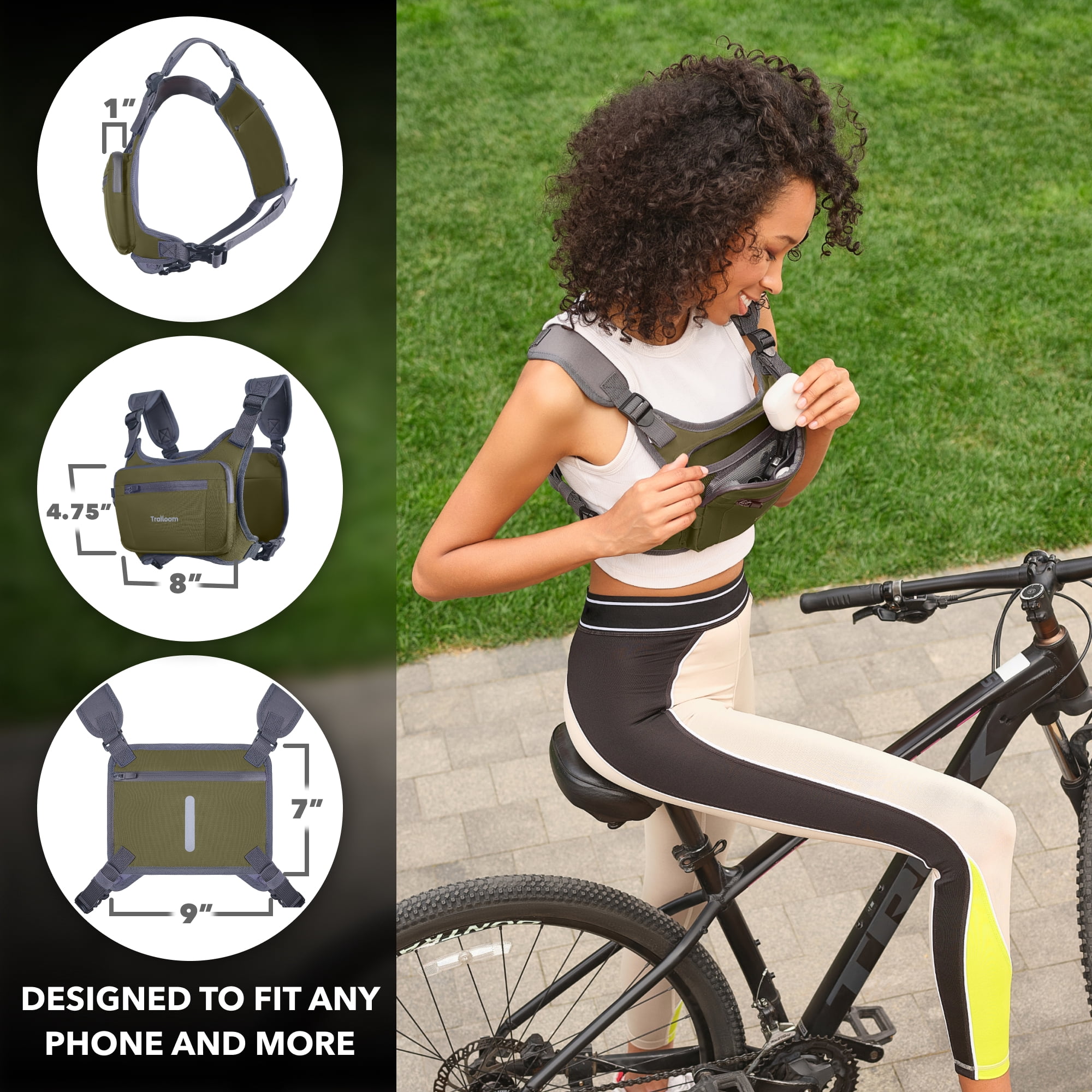 Running Chest Pack, Reflective Vest, Water Repellent, Phone Holder, Workout Bag for Runners, Cycling, Biking, EDC Pouch, Jogging Carrier, Hidden Pocket, Men & Women, Lightweight(Green)
