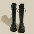 thumbnail image 6 of QQAMB Womens Knee High Combat Boots, Comfort Platform Chunky Low Heel Lace Up Boot Lug Sole Mid Calf Riding-Boots, 6 of 8