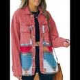 thumbnail image 1 of Chaqueta Vaquera de Larga con Solapa Holgada y Parches para Mujer, Estilo Retro con Borde Sin Rematar, de Medio. Rosa XL, 1 of 6