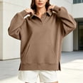 thumbnail image 3 of Women's Oversized Sweatshirts Pullover Fashion Sweatshirt Long Sleeve Button With Kangaroo Pocket Side Slit Loose Tops, 3 of 8