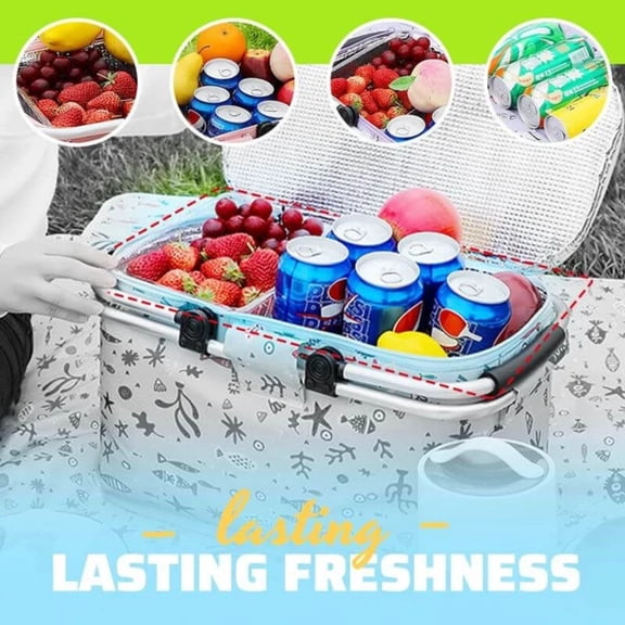 hulanddfd 22L Large Picnic Basket, Portable Outdoor Picnic Basket Leak-Proof Collapsible Cooler Bag, Leak-Proof and Insulated 2 Sturdy Handles, Food Storage Bag for Picnic Travel(Burgundy)