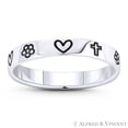 thumbnail image 1 of Heart, Cross, & Flower Mixed Charm Engraved Band Stacking Ring in .925 Sterling Silver, 1 of 1