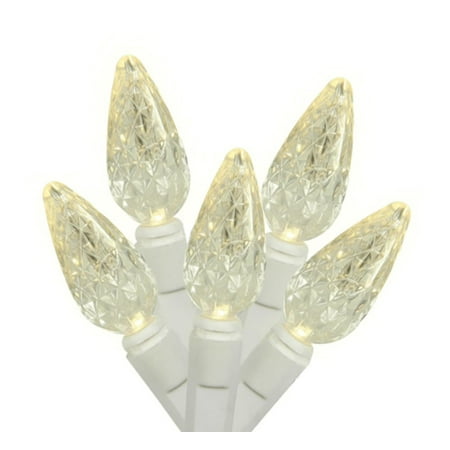 Set of 50 Commercial Grade Warm White Clear LED C6 Christmas Lights - White Wire