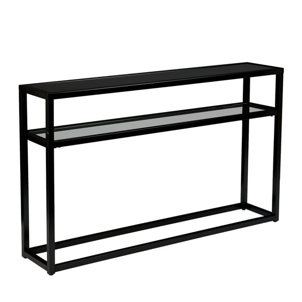 Sei Furniture Baldrick Matte Finish Metal Console Table With Glass Shelf Black Com Metal Console Table With Glass Shelf, 36 Inch Console Table With Shelves